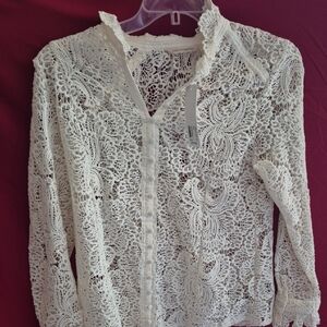 Soft Surroundings Ivory White Lace Blouse NEW WITH TAG